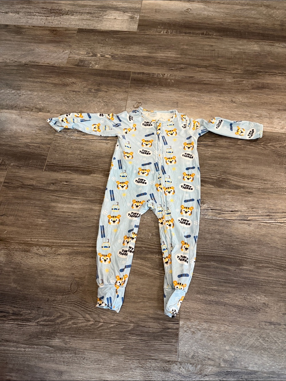 Little Sunshine Bamboo Kids Light Blue Tiger Print One-Piece Footed Pajamas